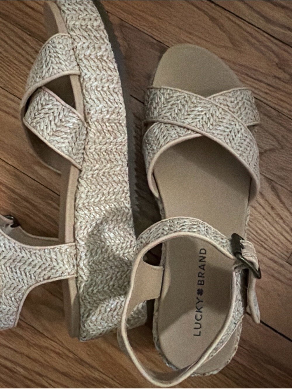 Lucky Brand Women's Cream Braided Espadrille Platform Sandals